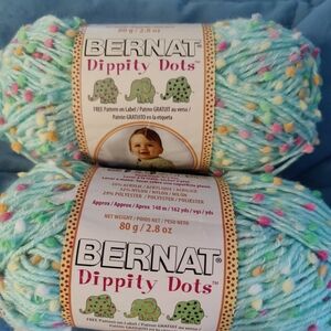 Two Skeins Bernat Dippiry Dots Yarn, In Teal, New